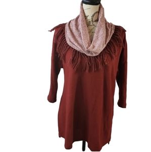 French Laundry Cowl Neck Fringe Sweater